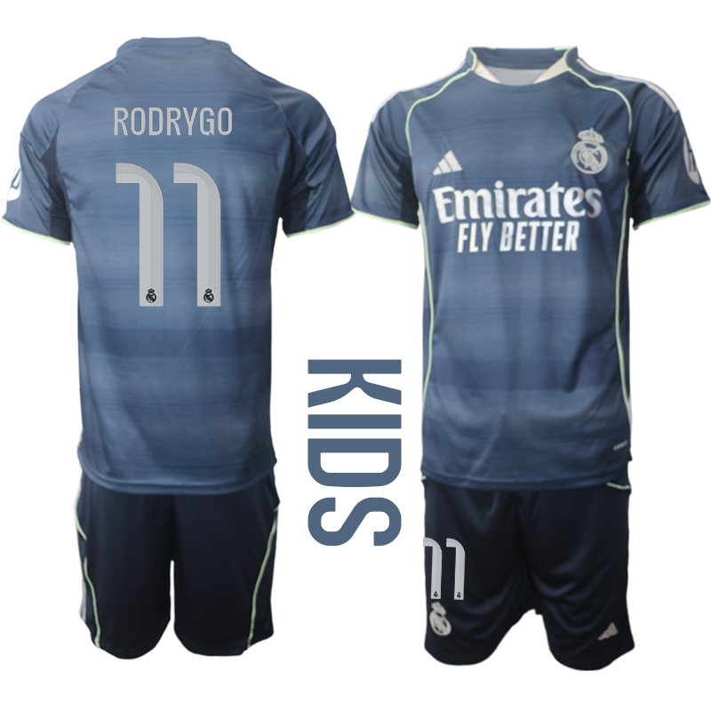 Youth 2025-2026 Club Real Madrid away Blue 11 Soccer Jersey
